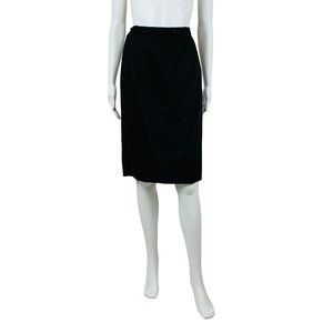 Vintage 1980s Solid Black Classic Skirt Stretch Waist Kick Pleat | W 24"+